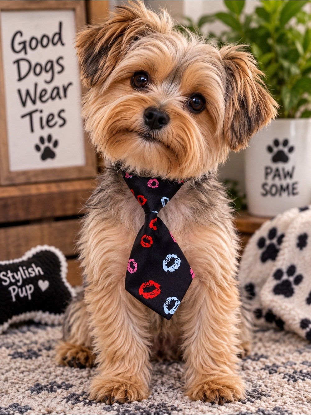 Pet Neck Tie for Dogs & Cats Colorful Kiss Print Necktie Fashion Accessory